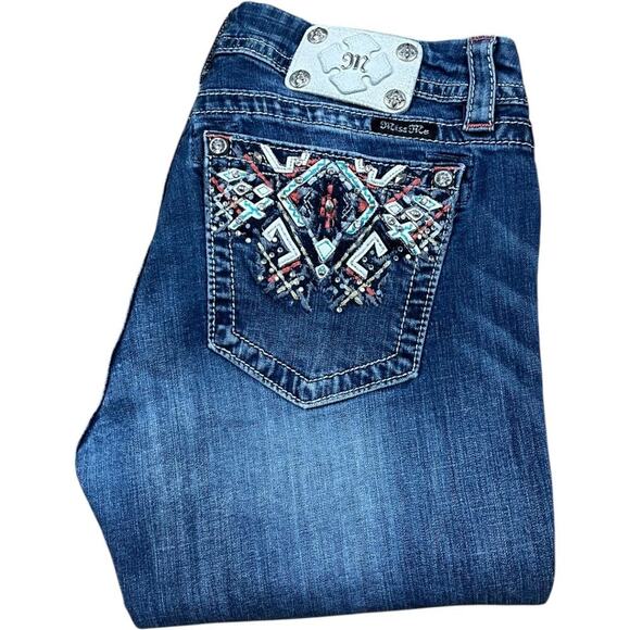 Miss Me Y2K Aztec Pocket Mid-Rise Easy Crop Jeans - Picture 1 of 6
